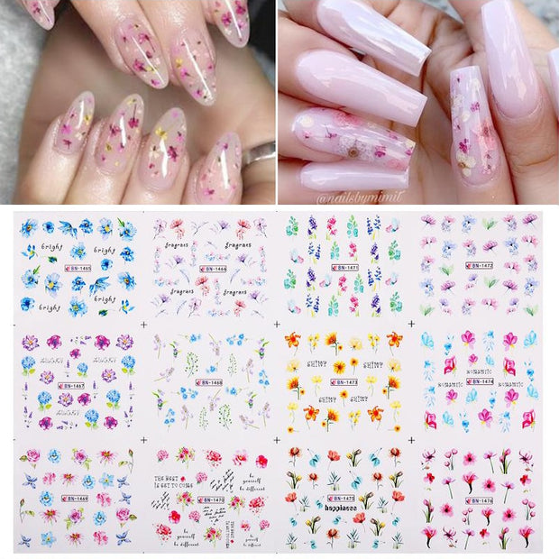 12 Designs Nail Stickers Set Mixed Floral Geometric Nail Art Water Transfer Decals Sliders Flower Leaves Manicures Decoration 0 DailyAlertDeals 21  