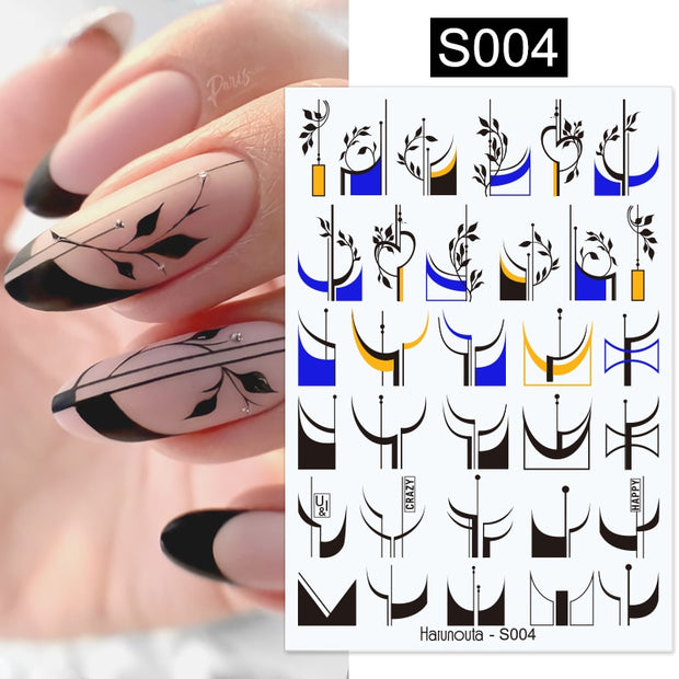 Harunouta Blooming Ink Marble 3D Nail Sticker Decals Leaves Heart Transfer Nail Sliders Abstract Geometric Line Nail Water Decal nail decal stickers DailyAlertDeals S004  