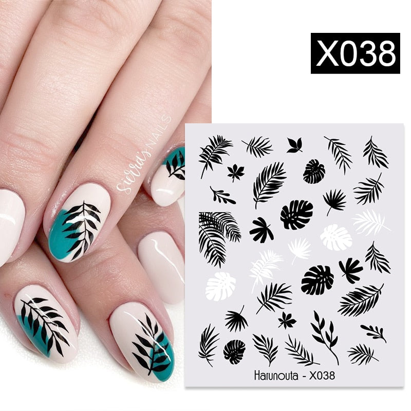 Harunouta 1pcs Nail Sticker Flower Water Transfer White Rose Necklace Lace Jewelry Nail Water Decal Black Wraps Tips Nail Stickers DailyAlertDeals X038  