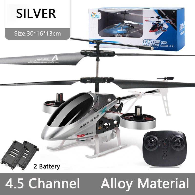 DEERC RC Helicopter 2.4G Aircraft 3.5CH 4.5CH RC Plane With Led Light Anti-collision Durable Alloy Toys For Beginner Kids Boys kids toy DailyAlertDeals 30CM Silver 2Battery  