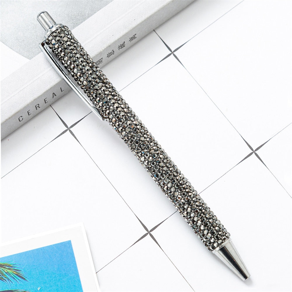 Press Ballpoint Pen Luxury Rhinestone Cute Wedding Rose Gold Metal Stationery School Office Supplies High Quality Pens Wholesale 0 DailyAlertDeals Grey  