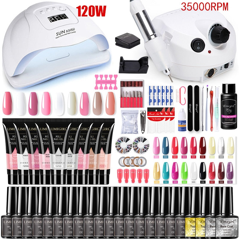 Manicure Set for Nail Extensions Gel Nail Polish Set Acrylic Kit Poly Nail Gel Set With UV LED Nail Lamp Gel Kits Nail Tools Set Manicure Set for Nail Extensions DailyAlertDeals 120W-35000RMP USA 