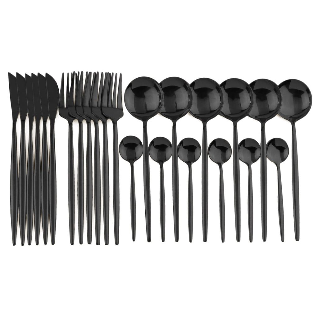 24pcs Black Western Dinnerware Set Stainless Steel Cutlery Set Fork Knife Spoon Tableware Set Flatware Set Silverware Set  DailyAlertDeals China 24pcs Black 