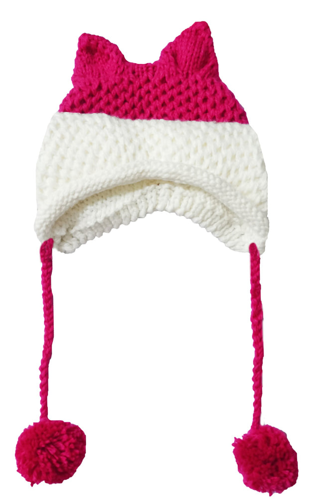 BomHCS Cute Fox Ears Beanie Winter Warm 100% Handmade Knit Hat 0 DailyAlertDeals Rose White  