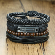 Vnox 4Pcs/ Set Braided Wrap Leather Bracelets for Men Vintage Life Tree Rudder Charm Wood Beads Ethnic Tribal Wristbands 0 DailyAlertDeals BL-565B China 