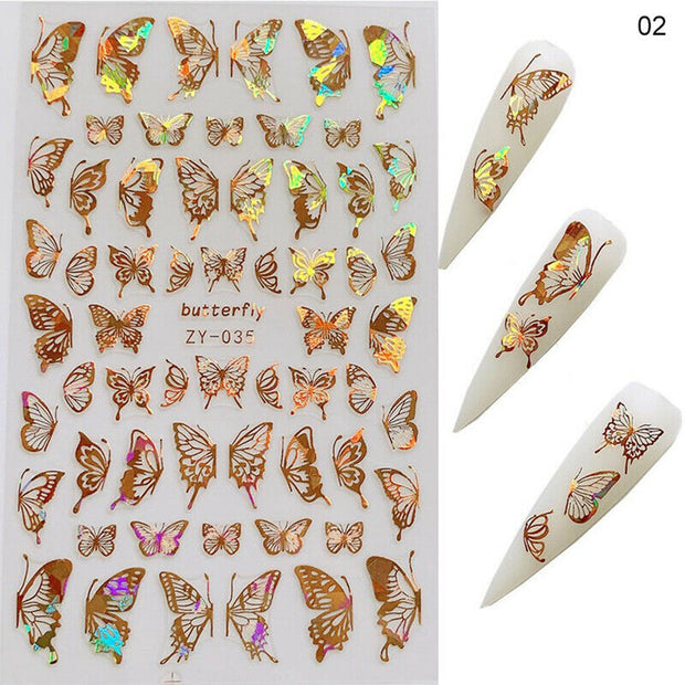 1pc Holographic 3D Butterfly Nail Art Stickers Adhesive Sliders Colorful DIY Golden Nail Transfer Decals Foils Wraps Decorations nail art DailyAlertDeals 02  