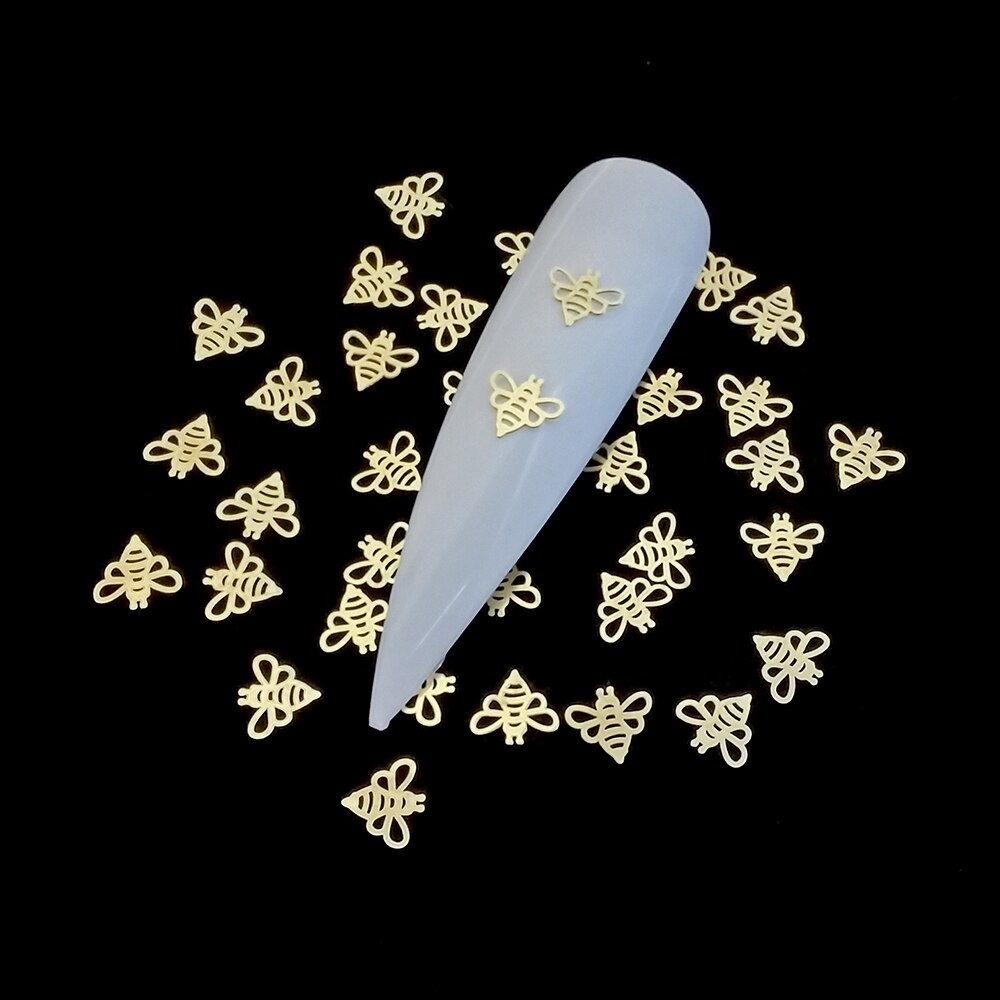100Pcs/Lot Gold Metal Nail Decals Ultra-thin Flakes Nail Bling Rhinestone Cute 3D Nail Art Decorations Charm Nail Art Rivets 0 DailyAlertDeals