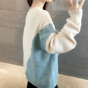 Cute Sheep Pattern Loose Pullover Sweater Women 2022 Fall Winter Korean School Contrast Color Knit Jumper Female Knitwear 0 DailyAlertDeals   