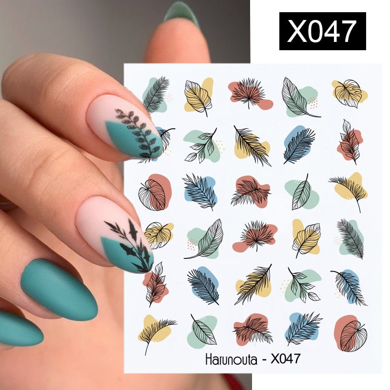 Harunouta Autumn Flowers Leaves Line Patter Nails Sticker Nail Art Decorations Decals Water Transfer Slider Foil Manicures Wraps 0 DailyAlertDeals X047  