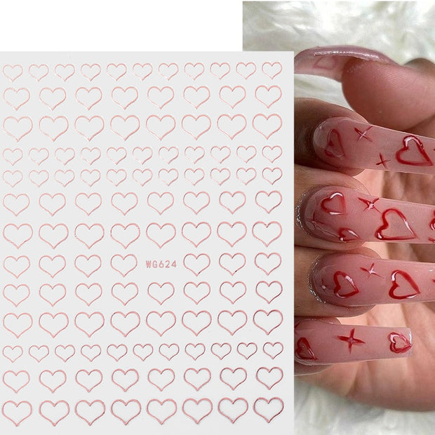 The New Heart Love Design Gold Sliver 3D Nail Art Sticker English Letter French Striping Lines Trasnfer Sliders Valentine Decor Nail Stickers DailyAlertDeals 05  