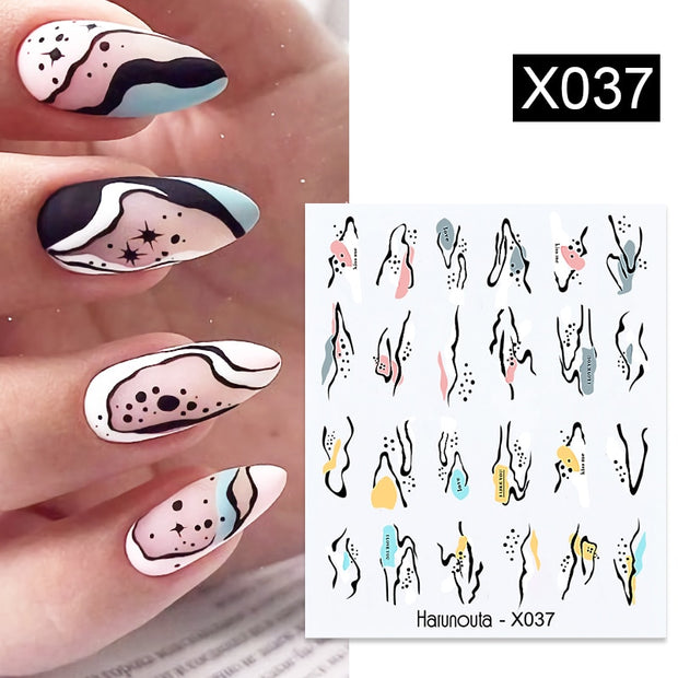 Harunouta Black Ink Blooming Marble Pattern Water Decals Stickers Black Line Flower Leaves Face Slider For Summer Nail Art Decor Decal stickers for nails DailyAlertDeals X037  