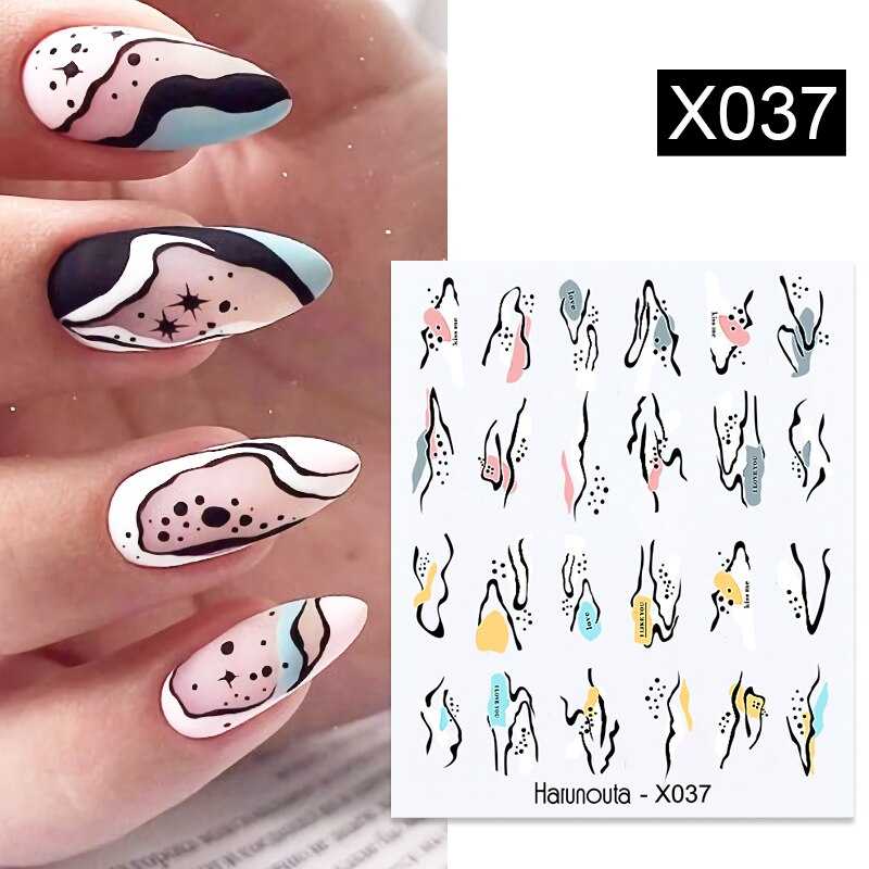 Harunouta French Black White Geometrics Pattern Water Decals Stickers Flower Leaves Slider For Nails Spring Summer Nail Design 0 DailyAlertDeals X037  