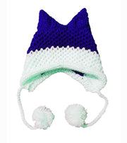 BomHCS Cute Fox Ears Beanie Winter Warm 100% Handmade Knit Hat 0 DailyAlertDeals Blue White  
