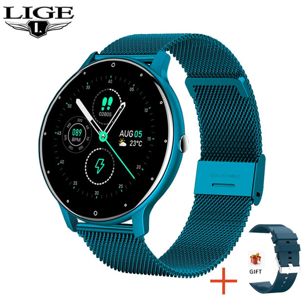 Smart watch Ladies Full touch Screen Sports Fitness watch IP67 waterproof Bluetooth For Android iOS Smart watch Female ultra thin smart watch DailyAlertDeals Mesh belt blue China 