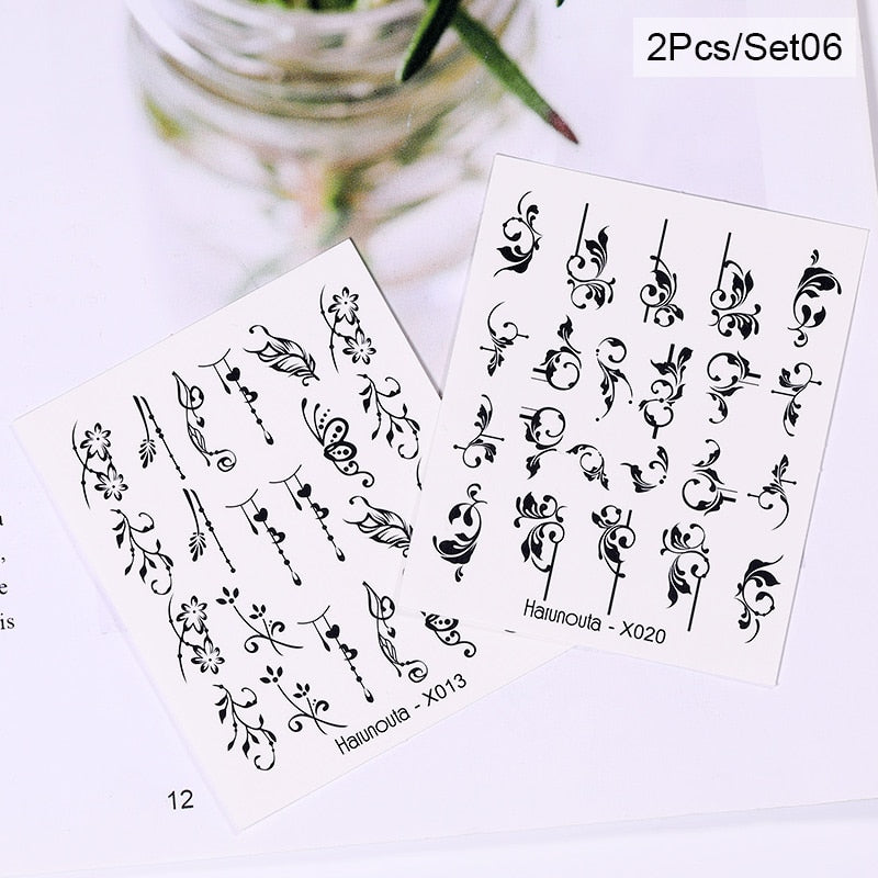 Harunouta Blue Ink Blooming Flowers Nail Water Decals Concise Floral Leaves Slider For Nails Geometric Waves DIY Manicures Tips Nail Stickers DailyAlertDeals 50459-6  