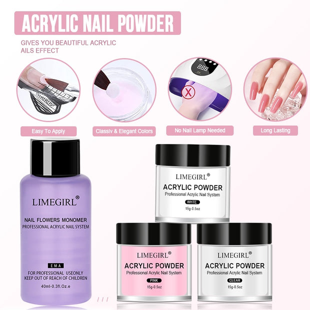 Acrylic Powder Set for Nails Extension Pink White Clear Acrylic Nail Kit with Liquid Monomer Nail Art Acrylic Liquid Set Brush Acrylic Powder for Nail Extension DailyAlertDeals   