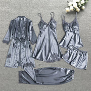 Sleepwear Female 5/4/2PCS Pajamas Set Sexy Satin Wedding Nightwear Rayon Home Wear Nighty Robe Suit  DailyAlertDeals   