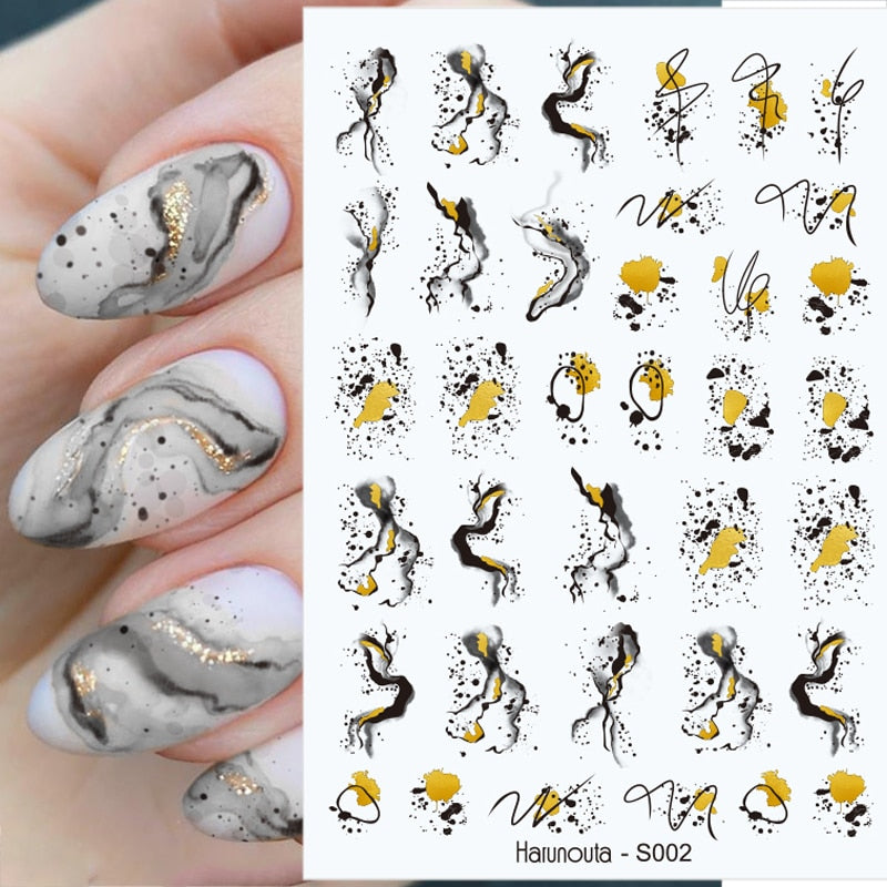 Harunouta Marble Blooming 3D Nail Sticker Decals Flower Leaves Transfer Water Sliders Abstract Geometric Lines Nail Watermark Nail Stickers DailyAlertDeals   