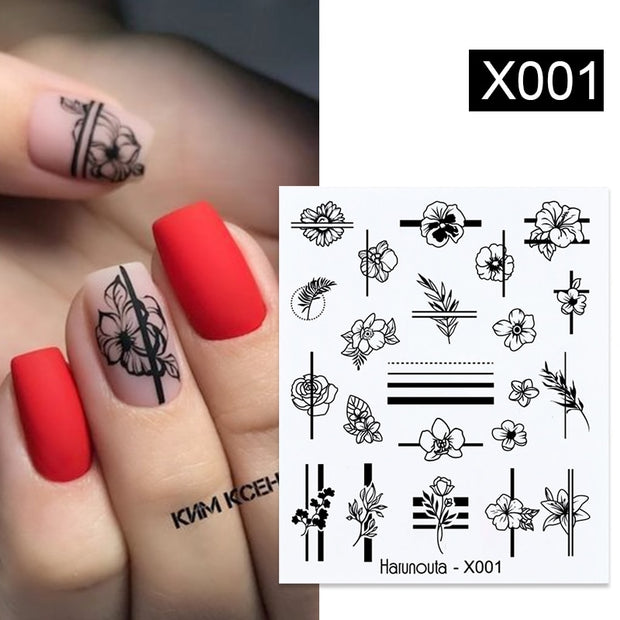 Harunouta 1pcs Nail Sticker Flower Water Transfer White Rose Necklace Lace Jewelry Nail Water Decal Black Wraps Tips 0 DailyAlertDeals X001  