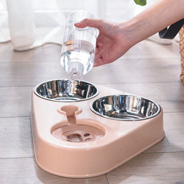 500ML Dog Bowl Cat Feeder Bowl With Dog Water Bottle Automatic Drinking Pet Bowl Cat Food Bowl Pet Stainless Steel Double 3 Bowl 500ML Dog Bowl Cat Feeder Bowl DailyAlertDeals   