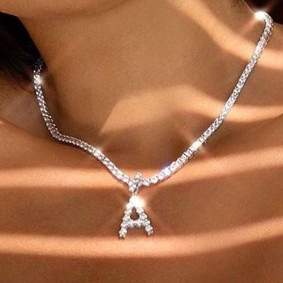 Caraquet Ice out A-Z Letter Initial Pendant Necklace Silver Color Tennis Chain Choker Necklace Female Fashion Statement Jewelry 0 DailyAlertDeals   