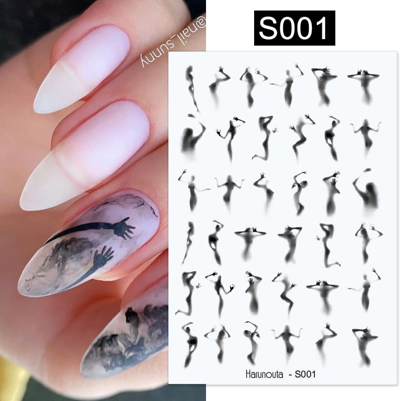 Harunouta Blooming Ink Marble 3D Nail Sticker Decals Leaves Heart Transfer Nail Sliders Abstract Geometric Line Nail Water Decal nail decal stickers DailyAlertDeals S001  