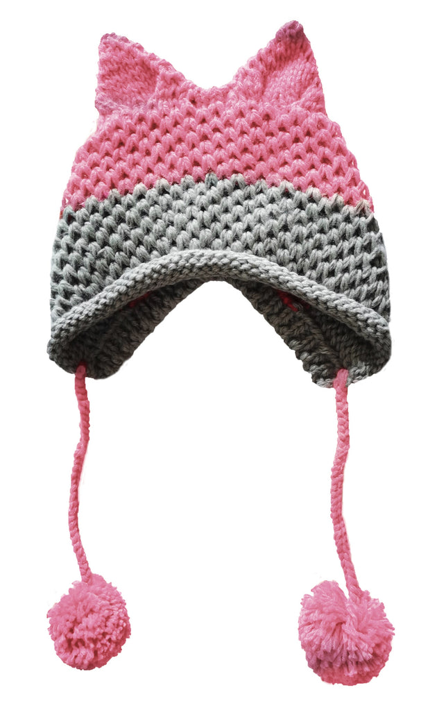 BomHCS Cute Fox Ears Beanie Winter Warm 100% Handmade Knit Hat 0 DailyAlertDeals Pink Gray  