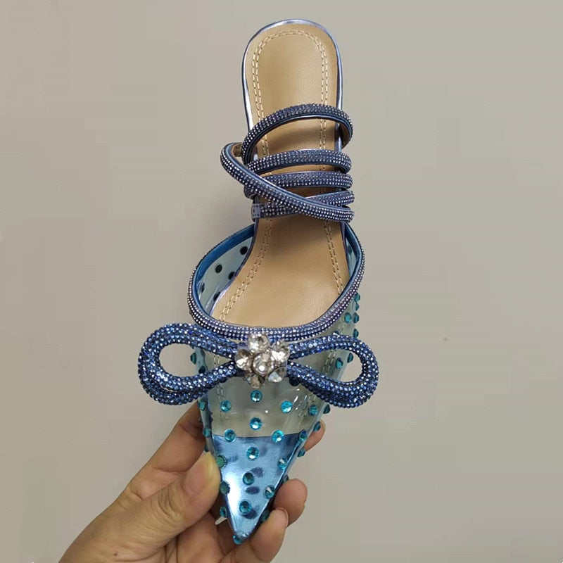 Runway style Glitter Rhinestones Women Pumps Crystal bowknot Satin Summer Lady Shoes Genuine leather High heels Party Prom Shoes High heels shoes DailyAlertDeals 0130 Blue 36 