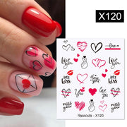 Harunouta Love Heart Designs Red Lips Water Decals Kiss You Miss You English Letter Stickers Valentine's Day Nail Art Decoration Nail Stickers DailyAlertDeals X120  