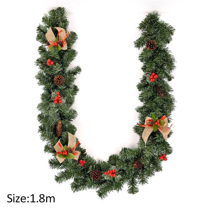 1.8M Christmas Rattan Garland Decorative Christmas Garland Artificial Xmas Tree Rattan Banner Hanging Decoration Party Wreath Artificial Xmas Tree DailyAlertDeals   