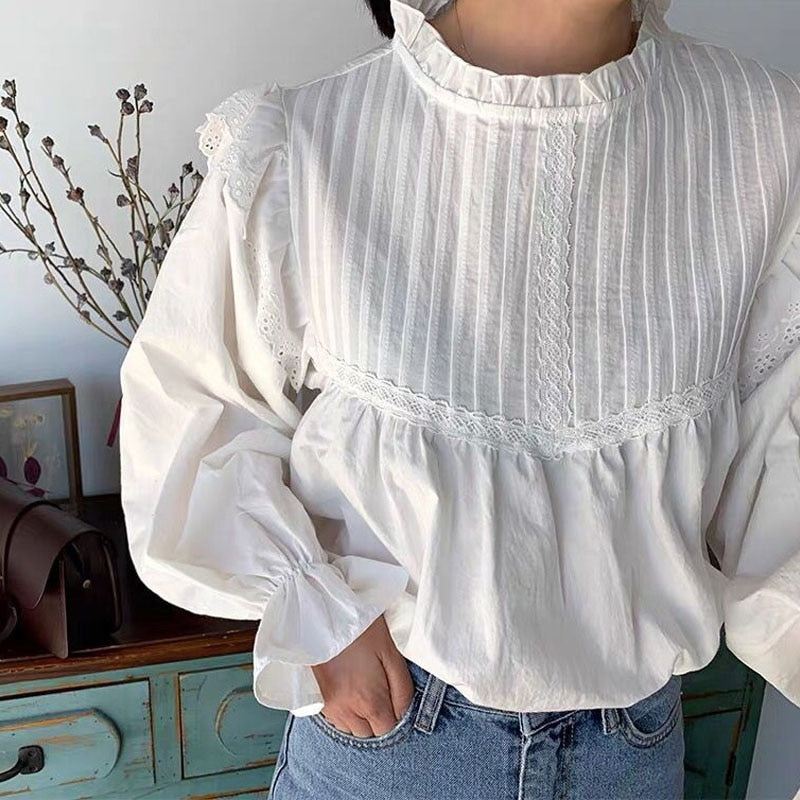 Autumn New Long Sleeve White Blouse Women Tops Korean Vintage Lace Elegant Womens Tops And Blouses Casual Shirts Women 12276 0 DailyAlertDeals   