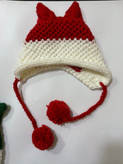 BomHCS Cute Fox Ears Beanie Winter Warm 100% Handmade Knit Hat 0 DailyAlertDeals Red White  