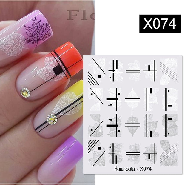 Harunouta Abstract Lady Face Water Decals Fruit Flower Summer Leopard Alphabet Leaves Nail Stickers Water Black Leaf Sliders Nail Stickers DailyAlertDeals X074  