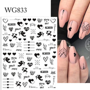 Harunouta Valentine's Day 3D Nail Stickers Heart Flower Leaves Line Sliders French Tip Nail Art Transfer Decals 3D Decoration 0 DailyAlertDeals WG833  