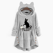 Cozy Cartoon Cat Ears Fleece Winter Pajamas Hoodies for Women Hooded Sweatshirts Long Sleeve Lady Pullovers Tops 0 DailyAlertDeals Gray M 