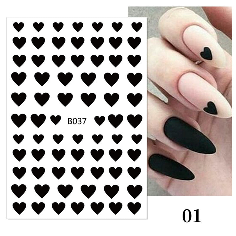 The New Heart Love Design Gold Sliver 3D Nail Art Sticker English Letter French Striping Lines Trasnfer Sliders Valentine Decor Nail Stickers DailyAlertDeals