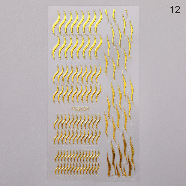 1PC Silver Gold Lines Stripe 3D Nail Sticker Geometric Waved Star Heart Self Adhesive Slider Papers Nail Art Transfer Stickers 0 DailyAlertDeals style 27  