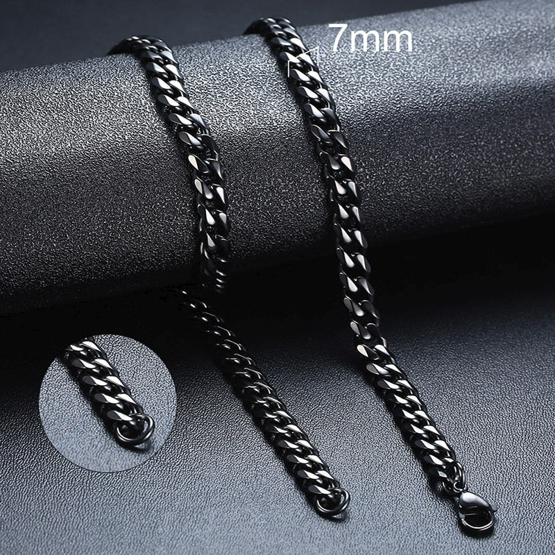 Vnox Cuban Chain Necklace for Men Women, Basic Punk Stainless Steel Curb Link Chain Chokers,Vintage Gold Tone Solid Metal Collar 0 DailyAlertDeals 7mm Black Cuban 45cm 