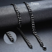 Vnox Cuban Chain Necklace for Men Women, Basic Punk Stainless Steel Curb Link Chain Chokers,Vintage Gold Tone Solid Metal Collar 0 DailyAlertDeals 7mm Black Cuban 45cm 