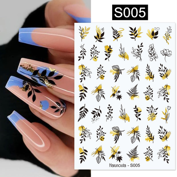 Harunouta Gold Marble 3D Nail Sticker Flower Leaves Line Transfer Slider French Tips Manicures Decals DIY Decoration Paper 0 DailyAlertDeals S005  