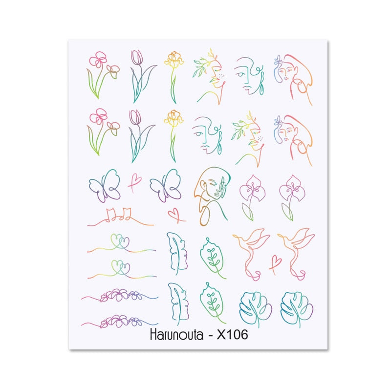 Harunouta Valentine Love Heart Line Dsign Water Nail Stickers Gold Black Leaves Flower Geometrics Slider For Nail Art Decoration Nail Stickers DailyAlertDeals X106  