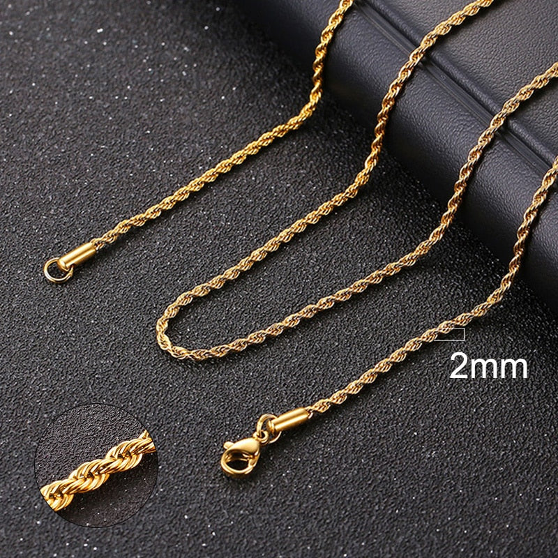 Vnox Cuban Chain Necklace for Men Women, Basic Punk Stainless Steel Curb Link Chain Chokers,Vintage Gold Tone Solid Metal Collar 0 DailyAlertDeals 2mm Gold Rope 45cm 