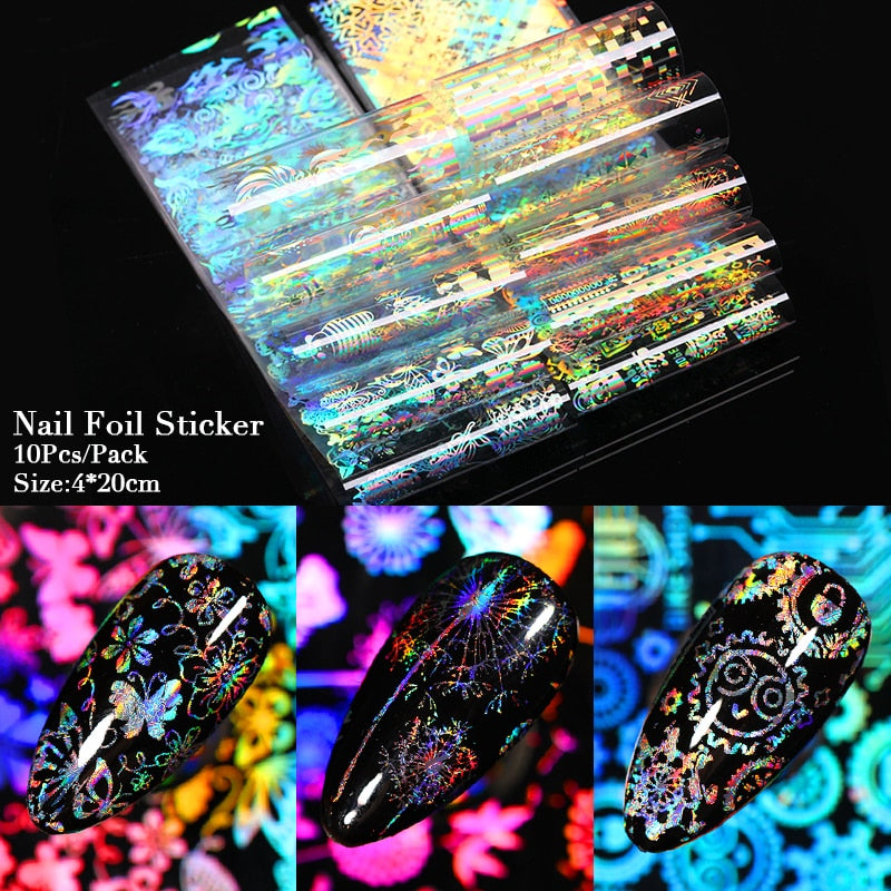Nail Foils Marble Series Nail Transfer Foils Decorations DIY idea nail Art Transfer Sticker Decals Nail Accessories Nail Sticker DailyAlertDeals 10pcs-Holo  