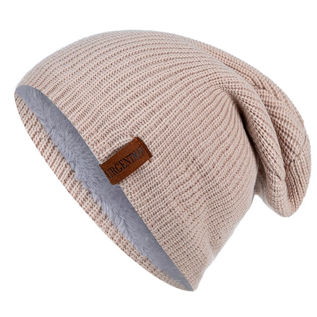 New Unisex Letter Beanie Hat Leisure Add Fur Lined Winter Hats For Men Women Keep Warm Knitted Hat Fashion Solid Ski Bonnet Cap Beanie hat unisex DailyAlertDeals Khaki 54cm-62cm 