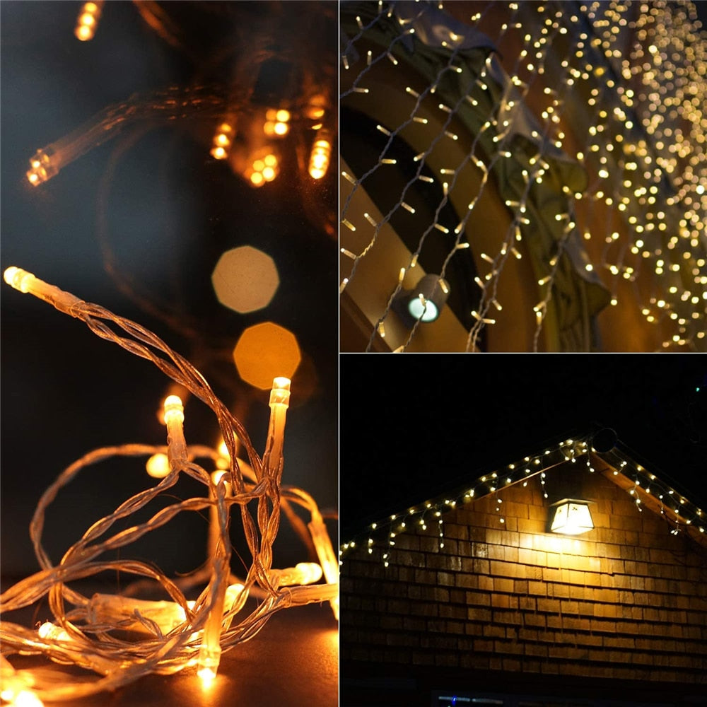 Christmas Decorations For Home Outdoor LED Curtain Icicle String Light Street Garland On The House Winter 220V 5m Droop 0.6-0.8m RGB LED String DailyAlertDeals   