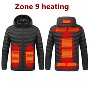 2021 NWE Men Winter Warm USB Heating Jackets Smart Thermostat Pure Color Hooded Heated Clothing Waterproof  Warm Jackets 0 DailyAlertDeals 9 Areas Heated Black M China