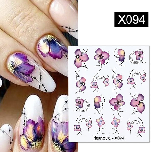 Harunouta Black Lines Flower Leaves Water Decals Stickers Floral Face Marble Pattern Slider For Nails Summer Nail Art Decoration 0 DailyAlertDeals X094  