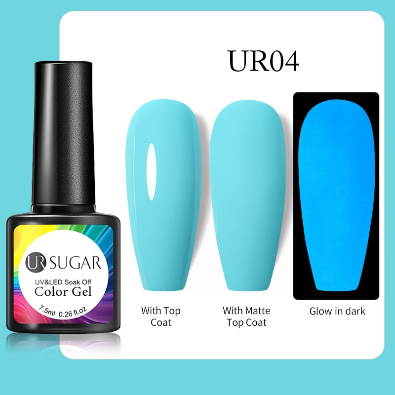 UR SUGAR Fluorescent Gel Nail Polish Neon Yellow Green Blue Color Gel Soak Off UV Nail Gel Varnish For Nail Art Top Coat Neon Fluorescent Gel Nail Polish DailyAlertDeals Luminous 4  
