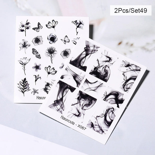 Harunouta Abstract Lady Face Water Decals Fruit Flower Summer Leopard Alphabet Leaves Nail Stickers Water Black Leaf Sliders 0 DailyAlertDeals 2pcs-49  
