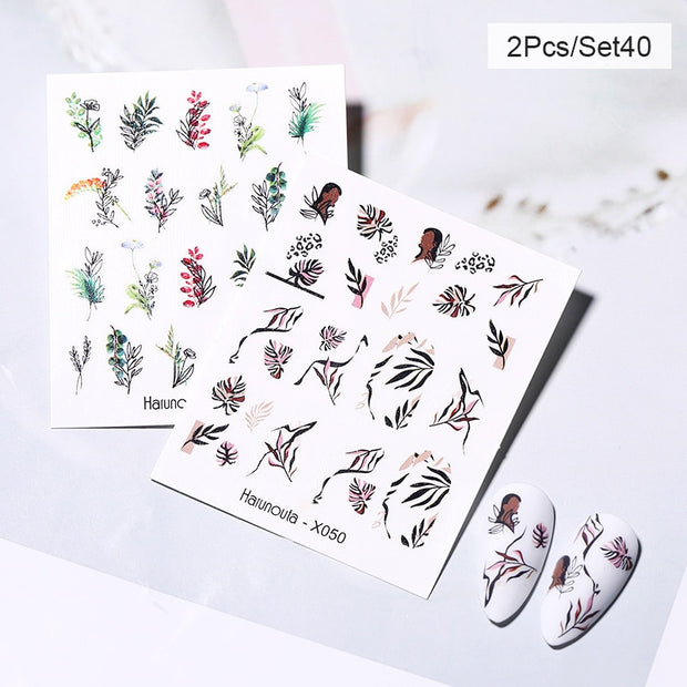 Harunouta Abstract Lady Face Water Decals Fruit Flower Summer Leopard Alphabet Leaves Nail Stickers Water Black Leaf Sliders 0 DailyAlertDeals 2pcs-40  